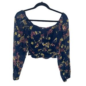 Navy Floral Crop Top